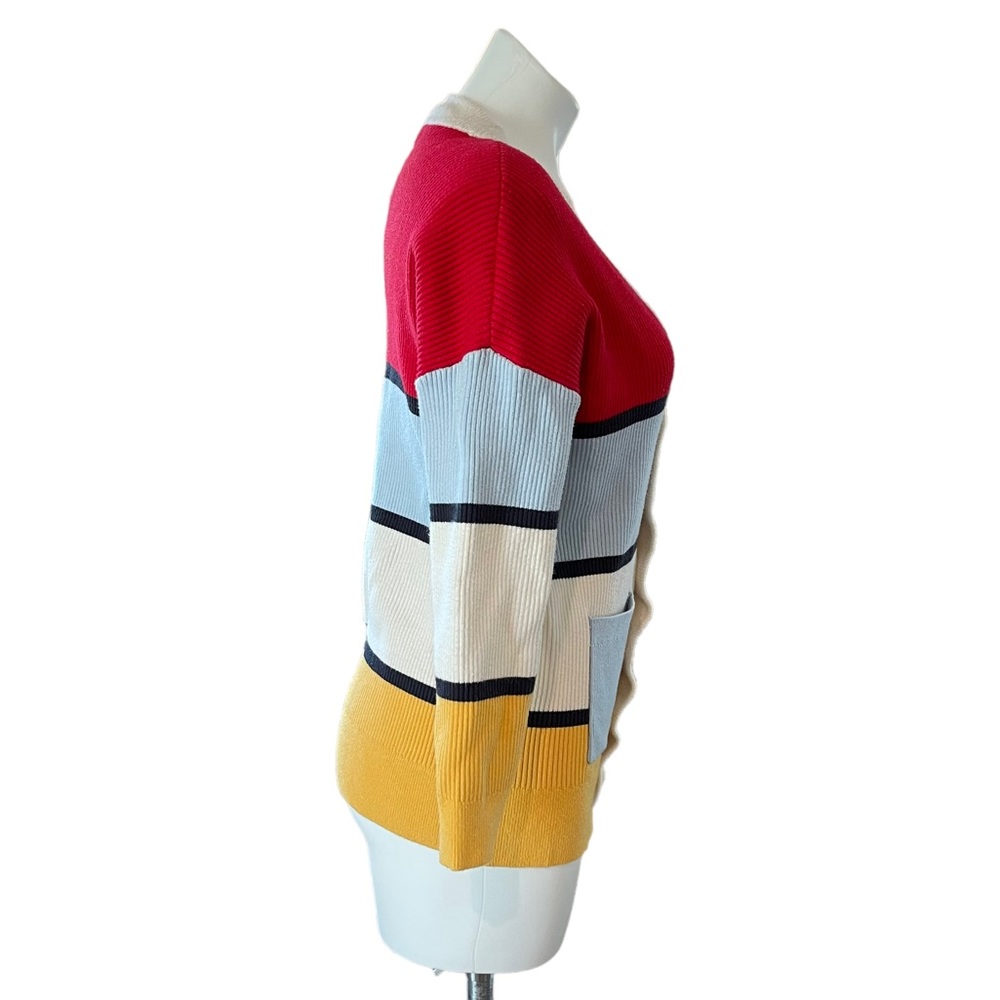 Modcloth Multi-Color Striped Ribbed Button Up Swe… - image 7